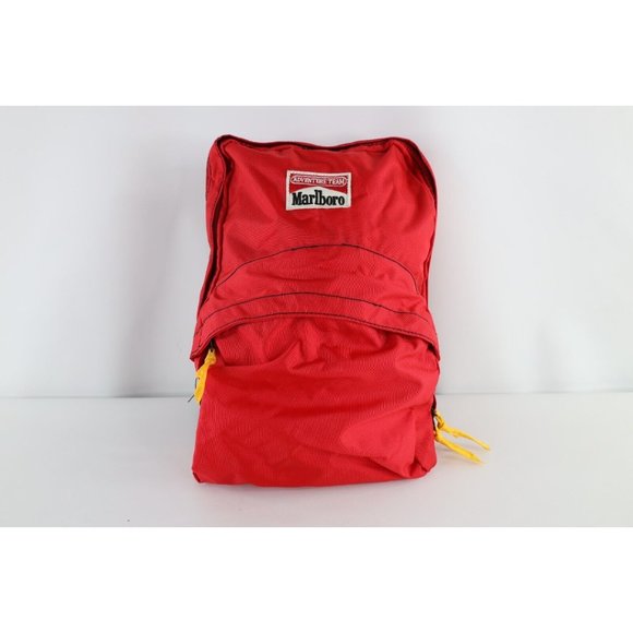 Vintage 90s Marlboro Adventure Team Spell Out Small Backpack Book Bag Nylon Red